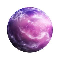 Vivid purple planet with cosmic clouds on transparent background