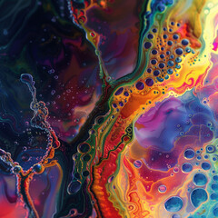 Vibrant abstract fluid art with mesmerizing swirls of neon colors, deep contrasts, and delicate liquid textures.