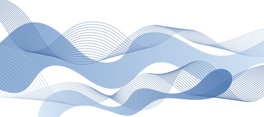 Blue Wavy Lines Isolated on White Abstract Background Design.