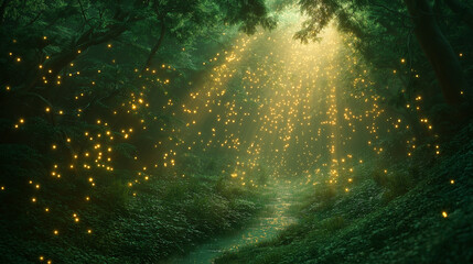 a fabulous forest with magical lights