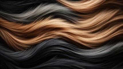 Naklejka premium Close-up of flowing hair strands in various shades showcasing texture and color variations