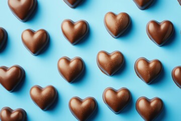 Fototapeta premium Heart-shaped chocolate delights against bright blue for valentine's day marketing and romantic gifting inspiration, ideal for special occasions and celebration promotions