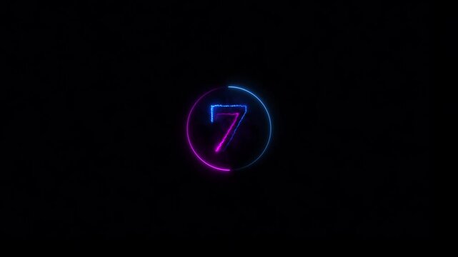 Neon text number icon, business 7 number background 4k animation.