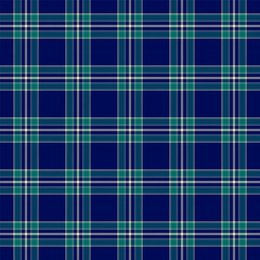 Plaid with twill weave repeat pattern in blue and green.Gingham seamless pattern with stripes.Checkered tartan Geometric graphic vector illustration background.
