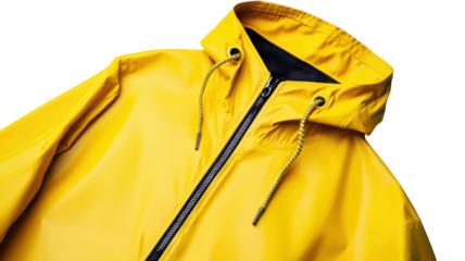 Bright yellow rain jacket showcasing a stylish design suitable for outdoor activities during rainy weather