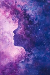 Abstract silhouette of a person's profile surrounded by a cosmic galaxy of vibrant colors.