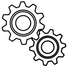 A metallic gear icon vector illustration represents industrial machinery technology. cogwheel machinery icon, industrial steel gear design. Interlocking metal gears represent industrial teamwork tech.