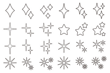 キラキラのラインアイコンセット 線幅変更可能 glitter 
line icon set