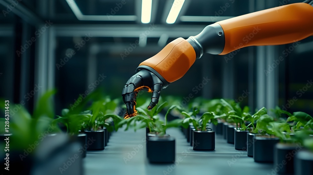 Poster robotic arms assembling products with precision in futuristic zero-waste factory