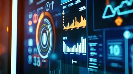 A close-up view of a computer monitor displaying various financial data visualizations. - Powered by Adobe