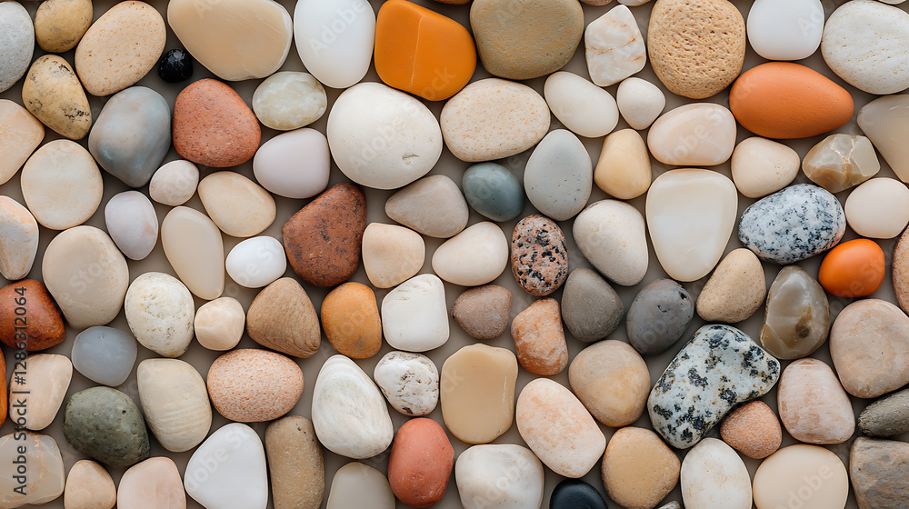Poster assorted pebbles in smooth texture form a visually appealing mosaic, perfect for zen gardens or deco