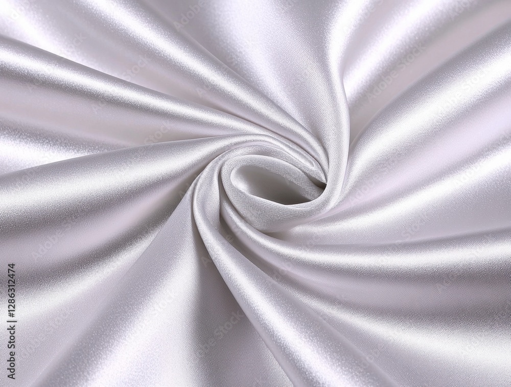 Poster close up of luxurious, shiny white satin fabric with soft folds and swirls. the texture is smooth an
