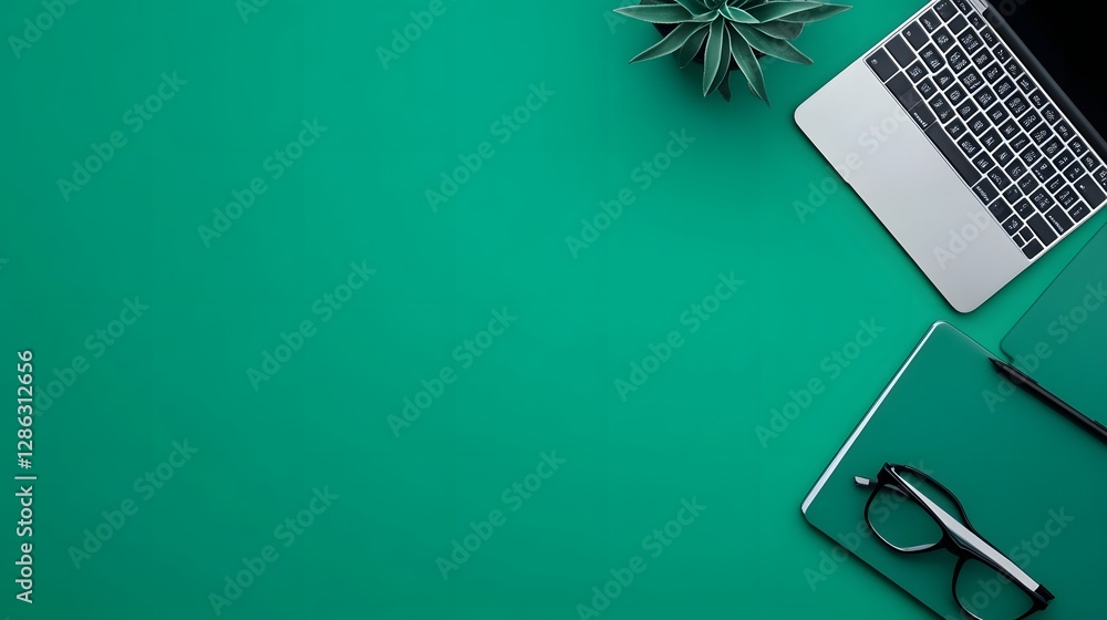 Poster minimal desk setup with gradient background for remote freelance work