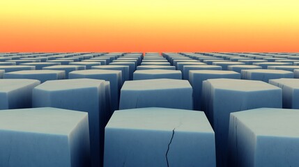 Obraz premium Abstract Hexagon Field Sunset Warm Light. AI Generated