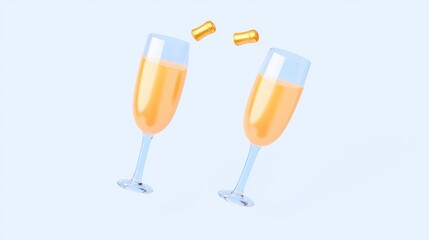 Two elegant champagne glasses clink together, celebrating a joyful occasion with bubbly and festive colors.