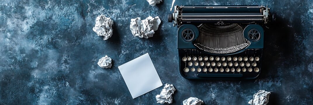 Vintage typewriter with crumpled paper on dark surface