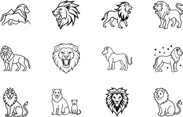 Lion vector icons majestic, roaring, wildlife, pride, regal, line art, elegant, powerful, African, a