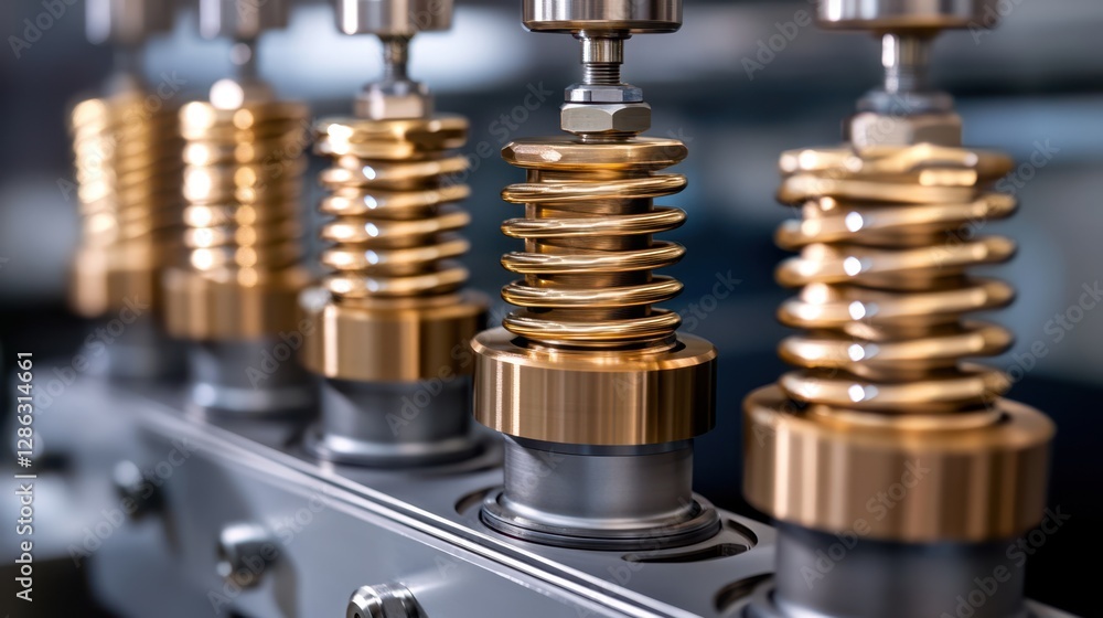 Poster a detailed close-up view of a machine showcasing numerous metal springs, emphasizing their intricate