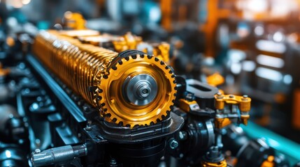 Fototapeta premium A machine featuring a prominent gear, showcasing mechanical engineering and design elements essential for operational functionality.