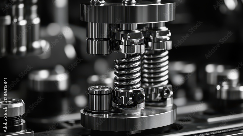 Poster a detailed close-up of a machine showcasing intricate metal components and parts, highlighting the c