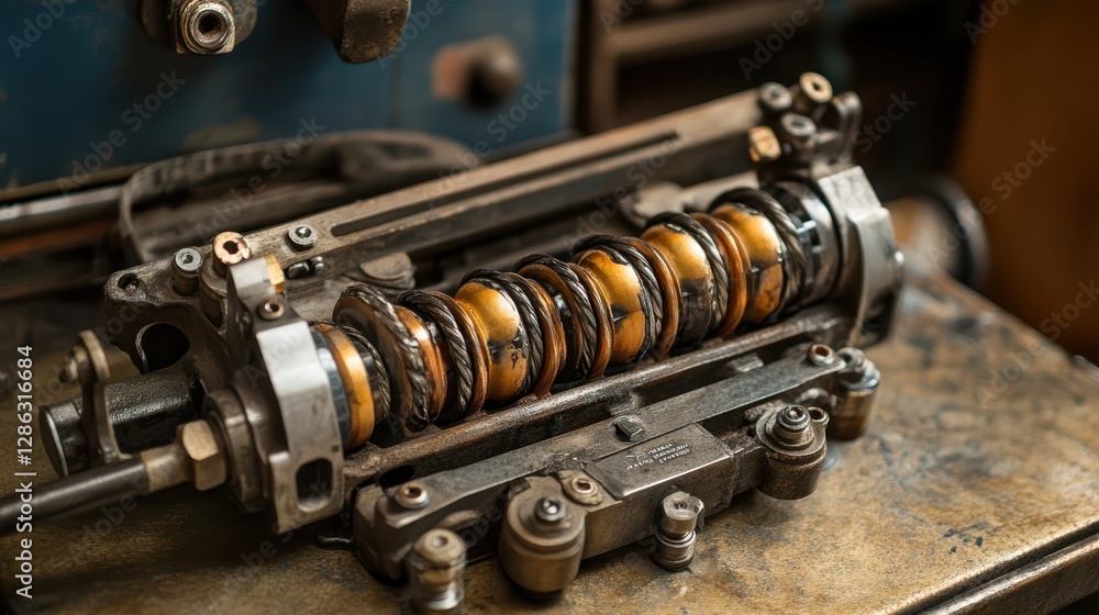 Poster a machine displays various metal components, showcasing intricate designs and engineering precision 