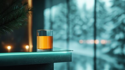 An artistic presentation of a glass filled with an orange drink, positioned elegantly on a textured table, creating a vibrant composition that stimulates the senses.