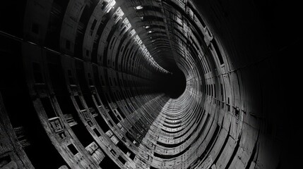 Arafed tunnel features a circular structure centrally located, showcasing unique architectural design and spatial dynamics in a subterranean environment.