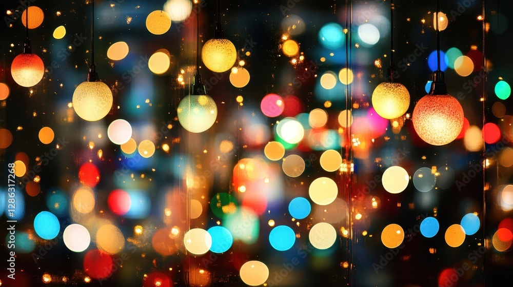 Poster strings of vibrant lights illuminate a dark room, creating a festive and enchanting atmosphere fille