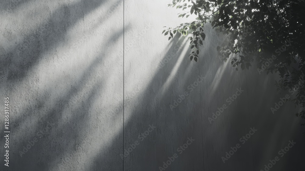 Poster sunlit concrete wall texture - abstract of a concrete wall with dappled sunlight and leaf shadows. t