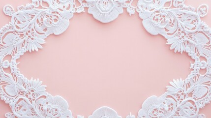 Delicate white lace forms a lovely frame on pink