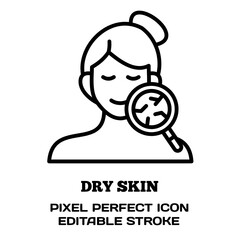 Dry skin symbol, featuring an editable stroke outline icon isolated on white background flat vector illustration. Pixel perfect