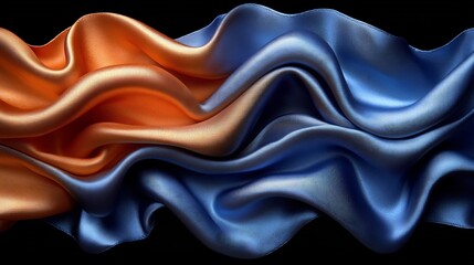 Obraz premium Elegant blue and gold silk drapes softly swirl under dramatic studio lighting. AI Generated