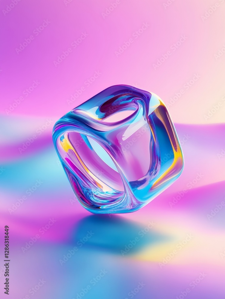 Poster swirling cube abstract background - abstract 3d of a swirling, translucent cube on a vibrant, irides