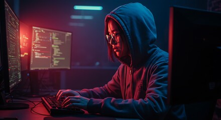 Hacker Surrounded by Screens