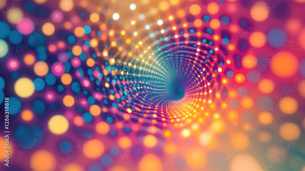 Poster abstract swirling tunnel of colorful lights and bokeh.