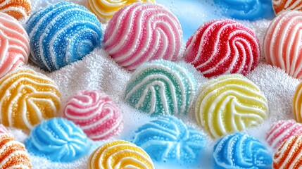 Fototapeta premium Colorful and vibrant candies with swirled patterns, perfect for sweet treat lovers.