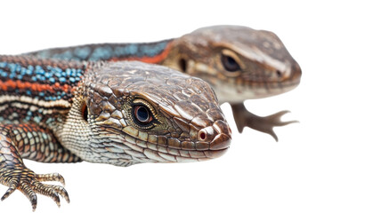 Fototapeta premium Close-up view of colorful lizards showcasing intricate patterns and textures in a natural light setting
