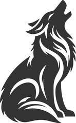 A wolf sitting on its hind legs, head tilted back, howling animal vector silhouette © LUTHFAN NAHAR LABONY