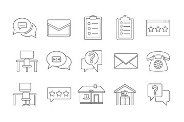 editable line art of customer service icon set on white background 