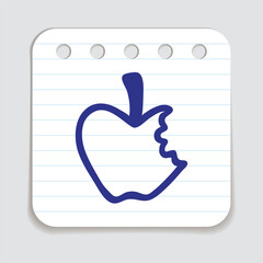 Apple doodle icon hand drawn with blue pen on a notepaper in freehand style. Vector illustration