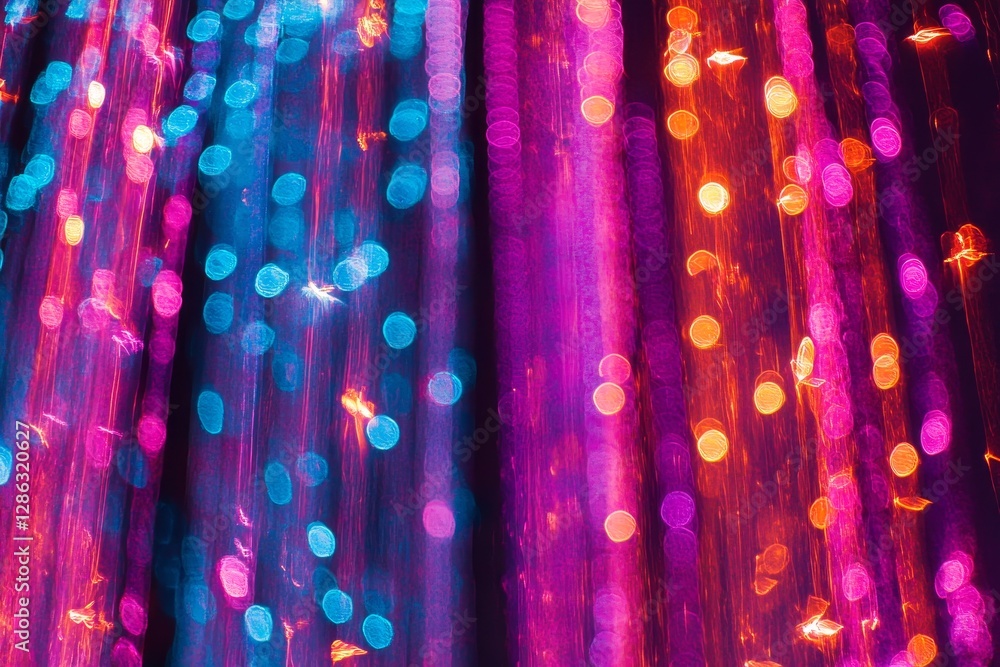 Poster vibrant light streaks and bokeh - abstract background of colorful light streaks and bokeh, perfect f
