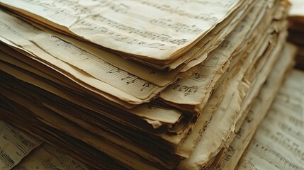 A Stack Of Aged Musical Sheet Music Scores