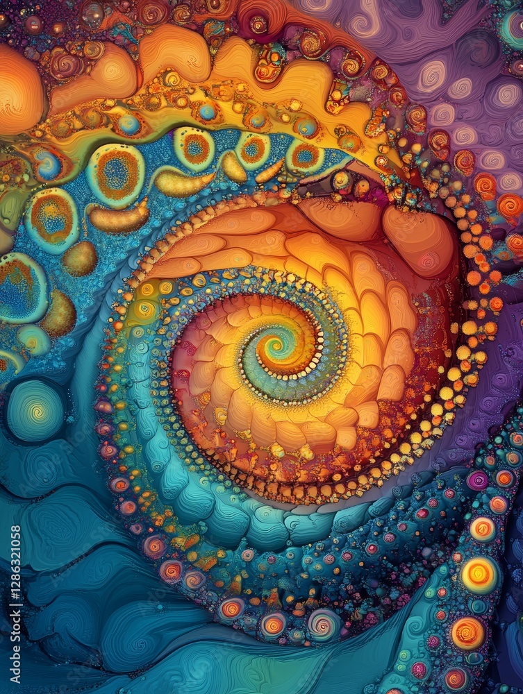Poster vibrant spiral abstract art - a mesmerizing abstract featuring a colorful spiral pattern with intric