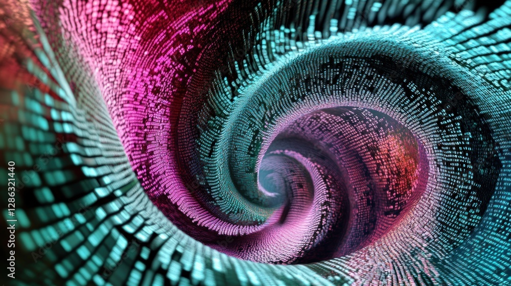 Aufkleber abstract swirling vortex of vibrant pink, teal, and black cubes creating a dynamic, three-dimensiona