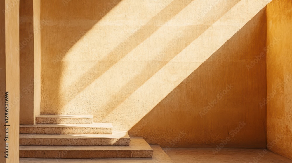 Poster aerial view showcasing a staircase, adjacent wall, and window within a modern building architecture.
