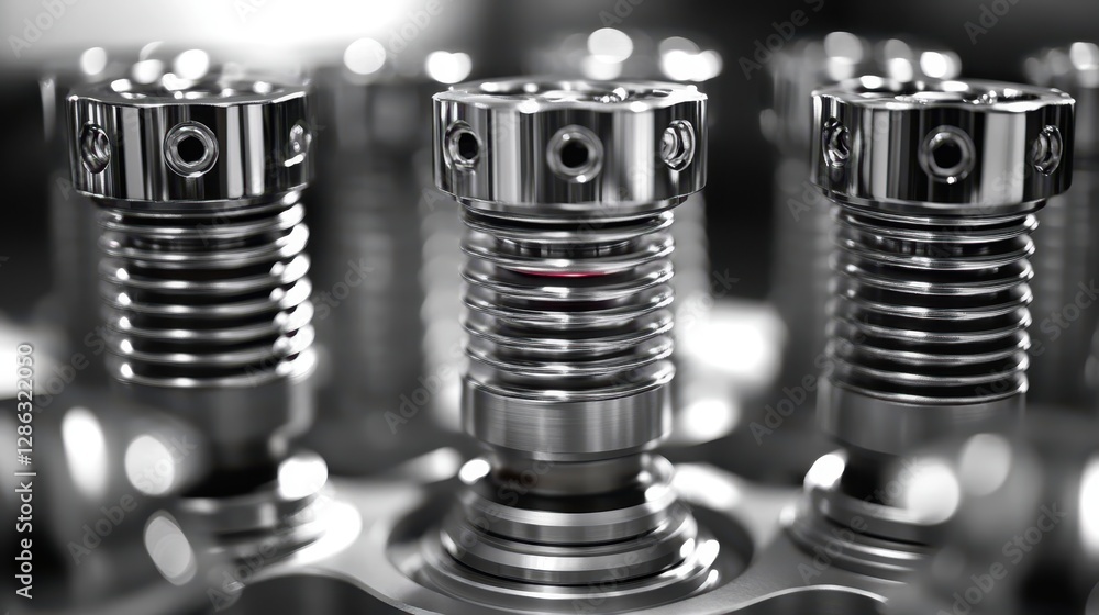 Poster a detailed close-up view of multiple metal springs intricately arranged on a machine, showcasing the