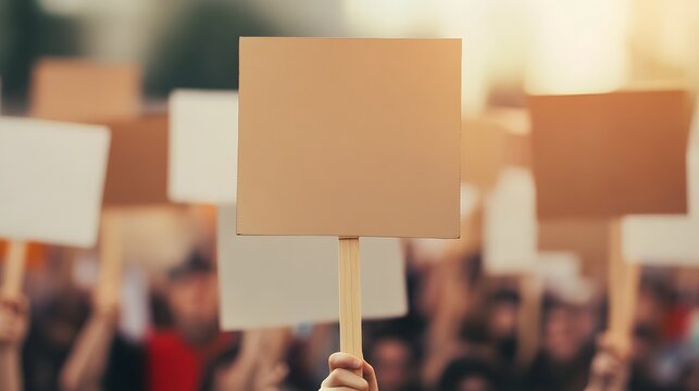 Blurred Crowd at Political Rally Holding Signs for Freedom of Speech