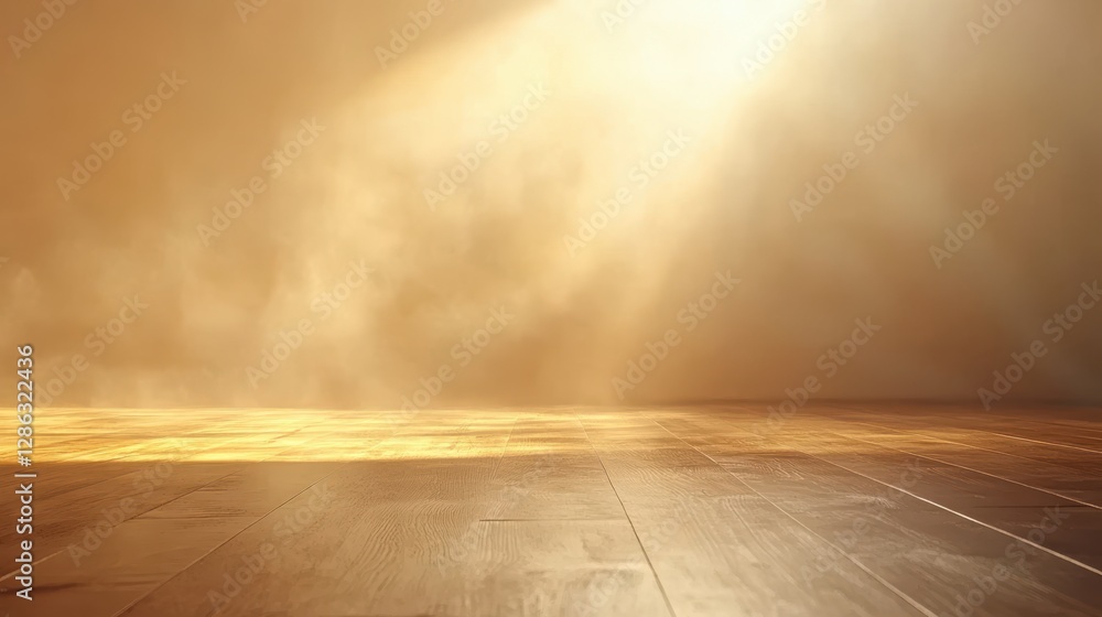 Poster arafed wooden floor illuminated by soft light filtering through clouds, creating a serene and tranqu