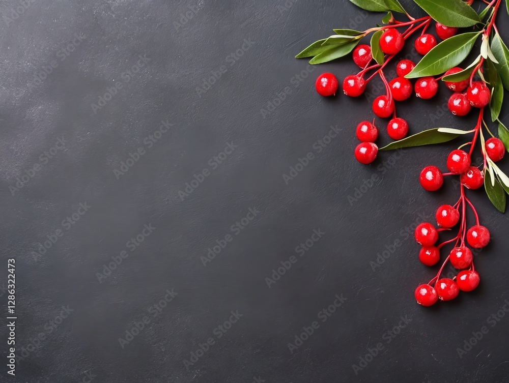 Aufkleber dark slate background with vibrant red berries arranged in corner creating minimalistic composition 