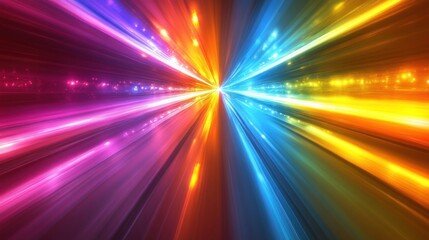 Abstract vibrant colorful light rays converging at a central point, creating a dynamic and energetic composition.